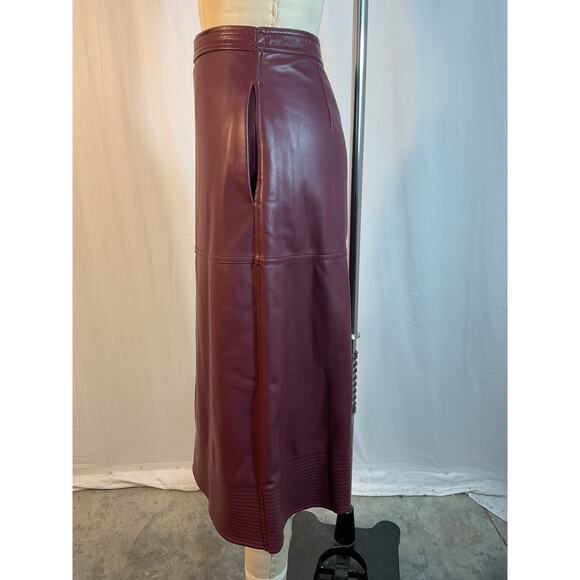 Simkhai 'Bia' Red Wrap-Effect Vegan Leather Midi Skirt Size 2 - Picture 3 of 6